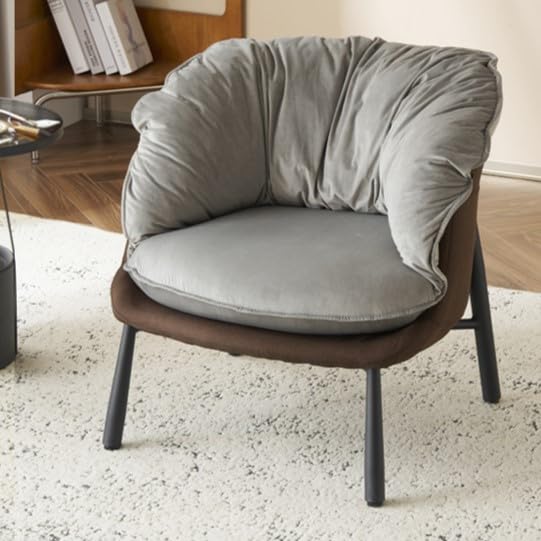 Black & Gray Velvet Barrel Chair with Metal Legs P55193