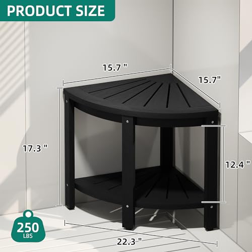 Black Poly Lumber Corner Shower Bench with Storage Shelf M872687
