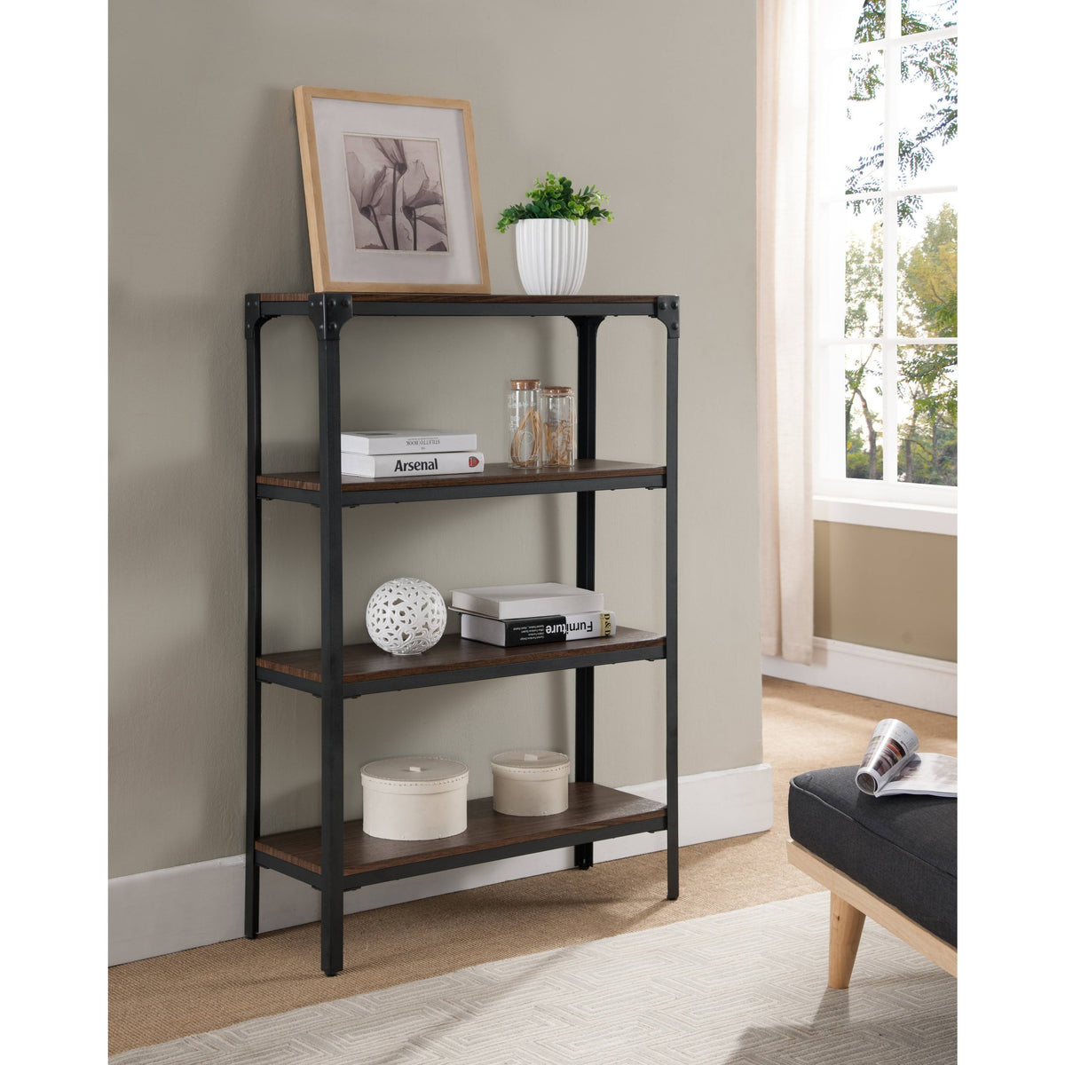 Antique Walnut and Metal 4 Tier Bookcase G1803
