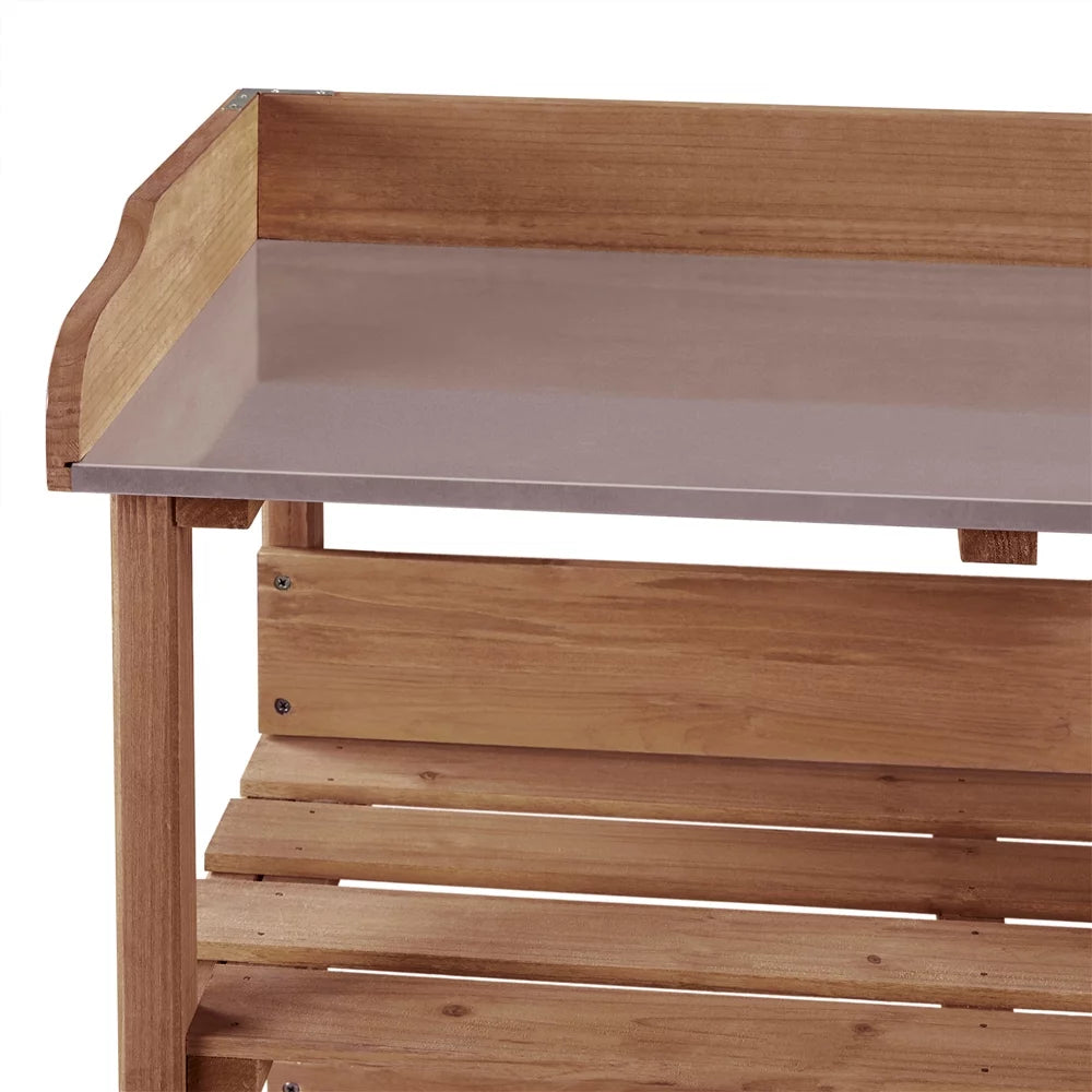 Brown Outdoor Potting Bench Table with Storage Shelf Z79486