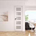24" x 80" Slab Doors 5-Lite Tempered Frosted Glass Interior French Door, Solid MDF Door PVC Surface Single Panel Slab N314098