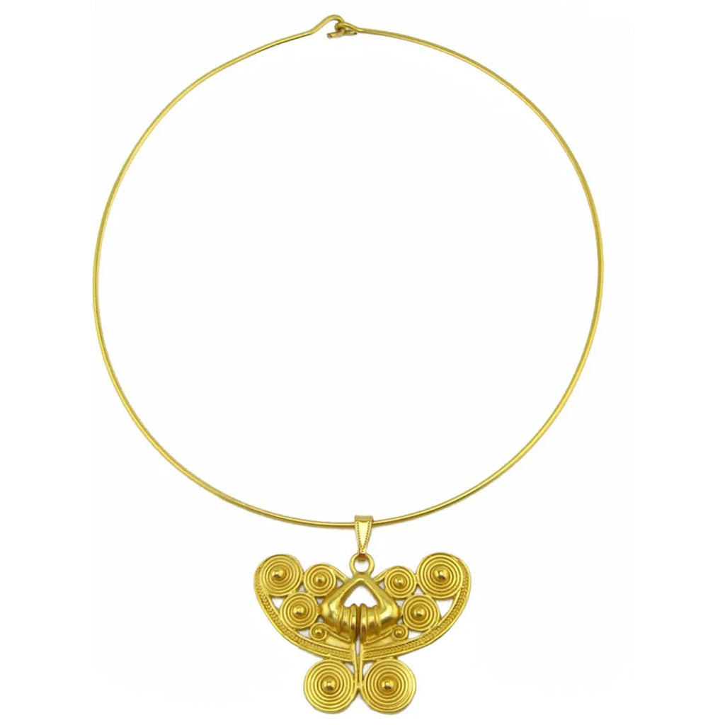 24k Gold Plated Omega Choker Necklace with Butterfly Pendant L725774