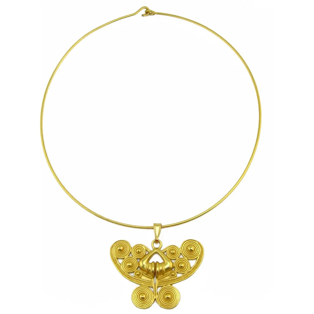 24k Gold Plated Omega Choker Necklace with Butterfly Pendant L725774