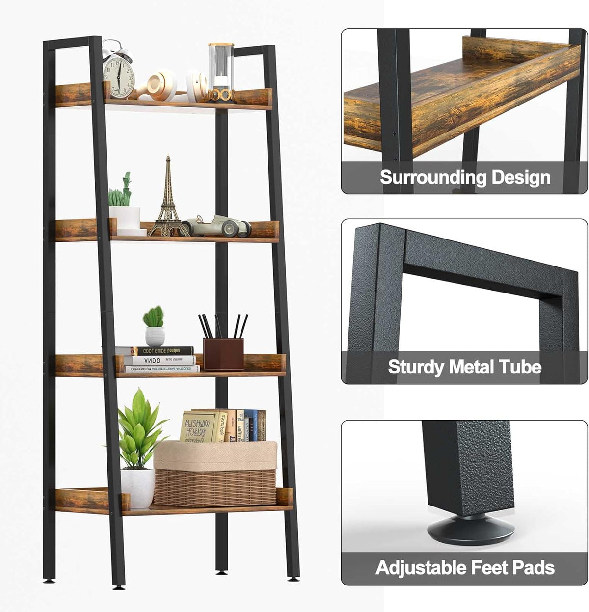 Adjustable Wood and Metal Bookshelf Q9510