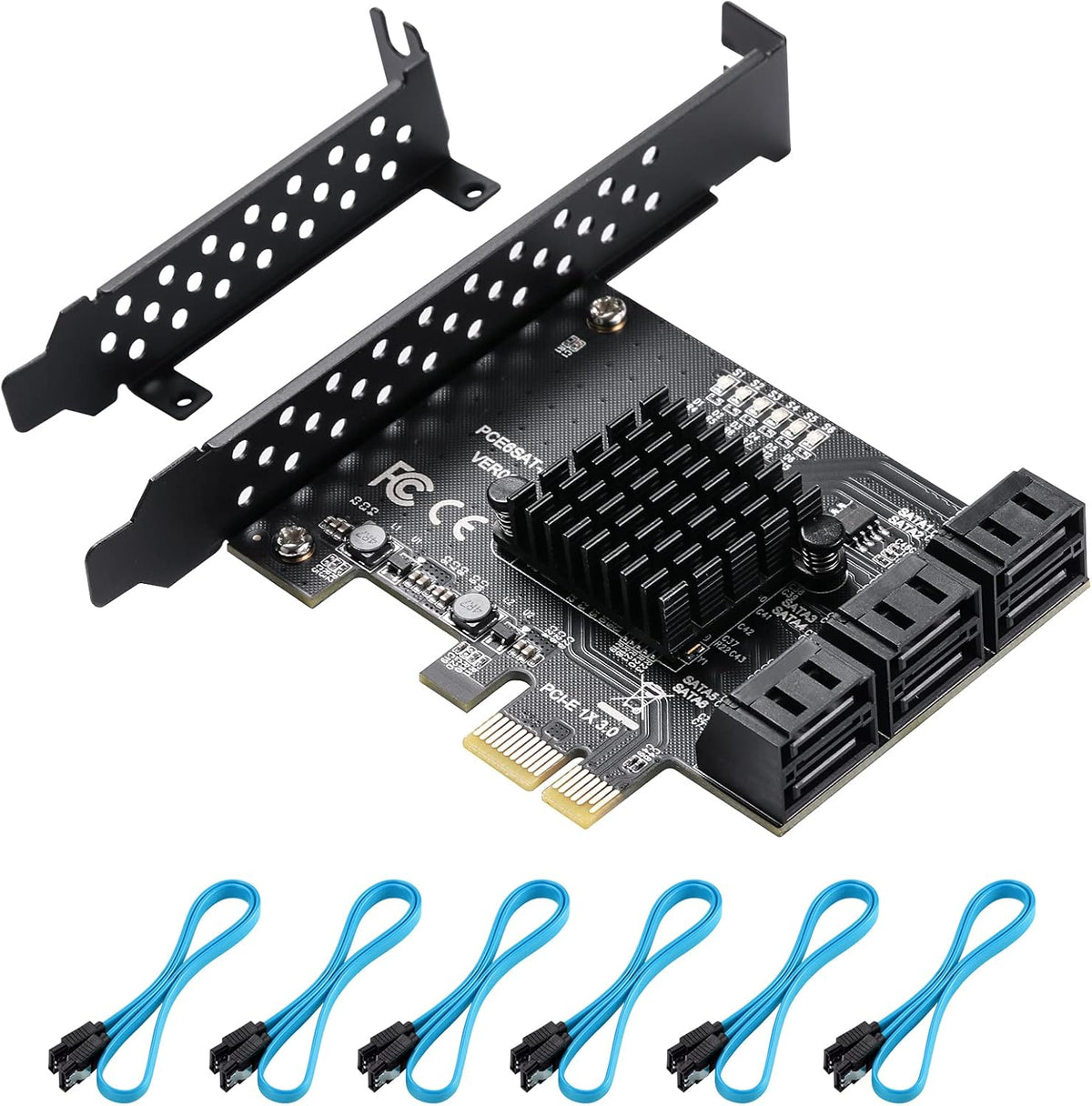 PCIE 1X 10 Ports 6 Gbps SATA 3.0 Expansion Card with Low Profile Bracket and 10 SATA Cables M964