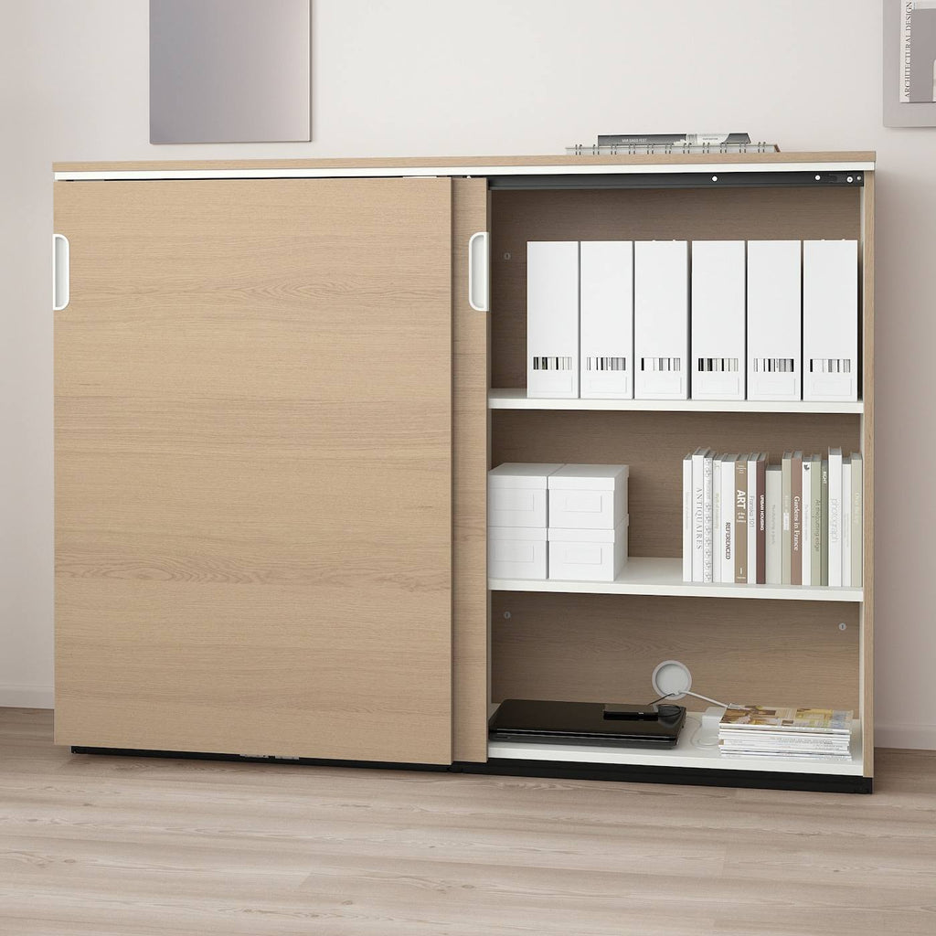 White Stained Oak Veneer Cabinet with Sliding Doors R70965