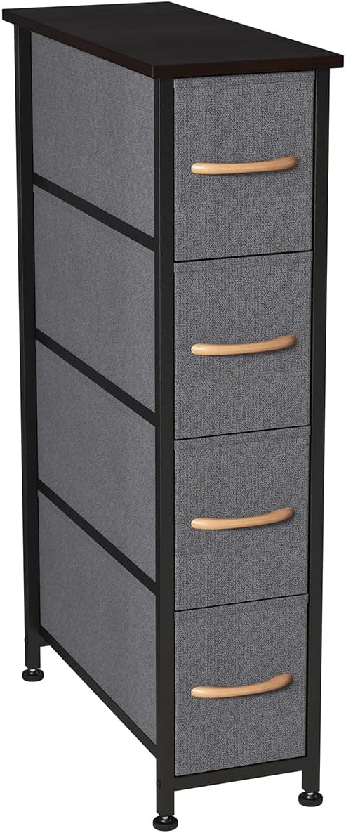 Charcoal Gray/Black 4 Drawer Fabric Storage Tower W5513