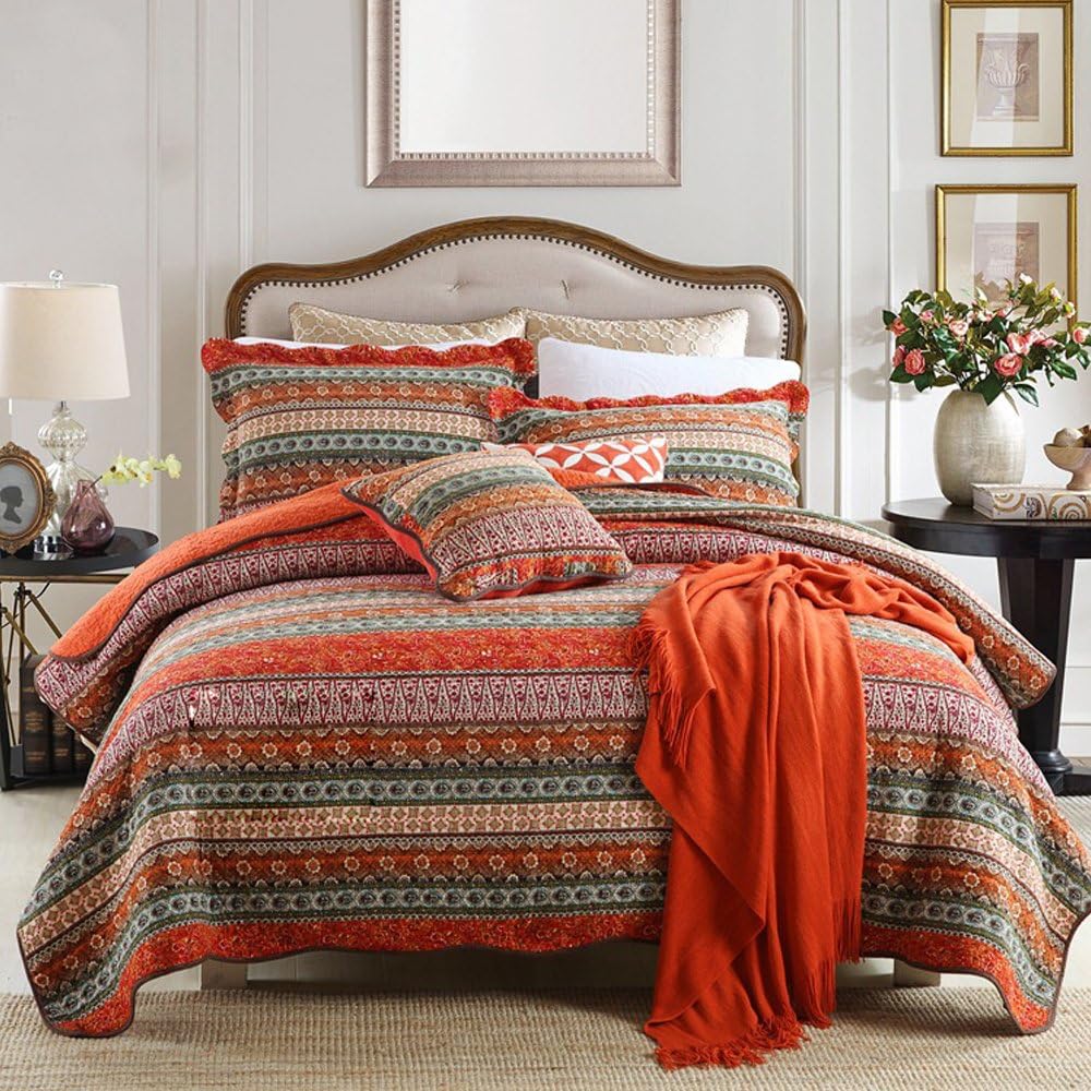King Size Cotton Patchwork Bedspread Quilt Set I946839