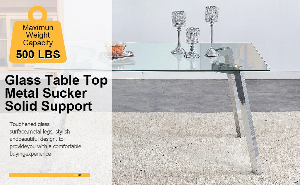 Rectangle Glass Dining Table with Metal Base O1424