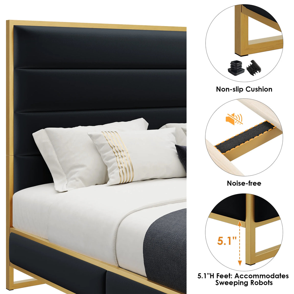 Queen Size Black Velvet Upholstered Platform Bed B80119