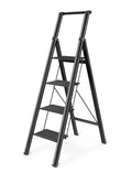4 Step Ladder, Lightweight Portable Folding with Anti-Slip Wide Pedal, 330lb Capacity Aluminum, Black V2866