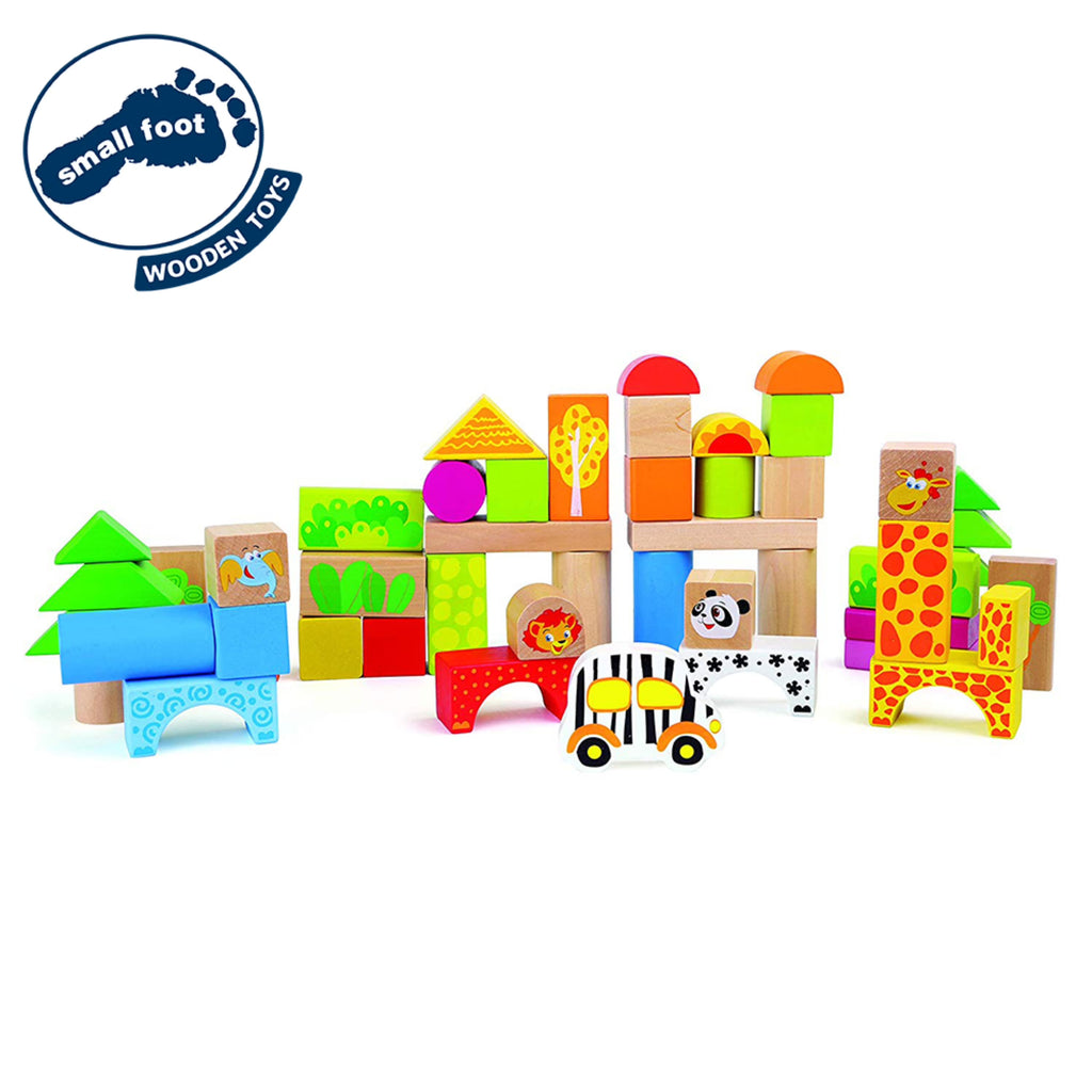 50 Piece Wooden Blocks Zoo Theme Playset O59449