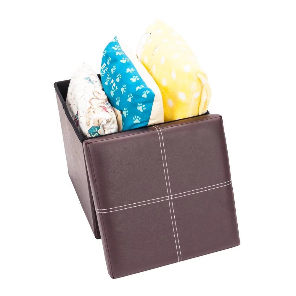 Folding Storage Cube Ottoman Brown X69799