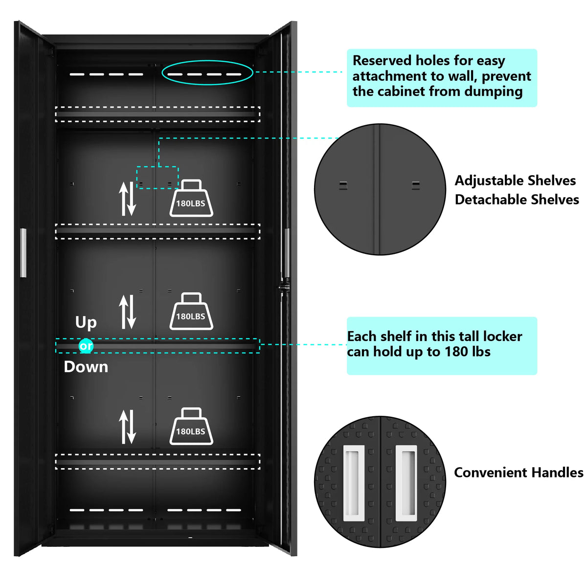 Tall Metal Storage Garage Cabinets with Locking Doors and 4 Adjustable Shelves X6802
