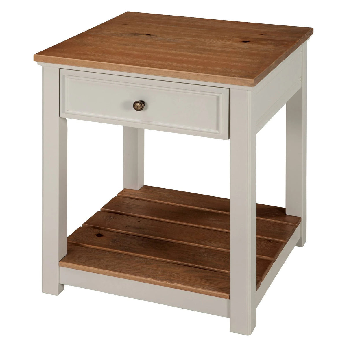 Ivory End Table with Natural Wood Top H730152