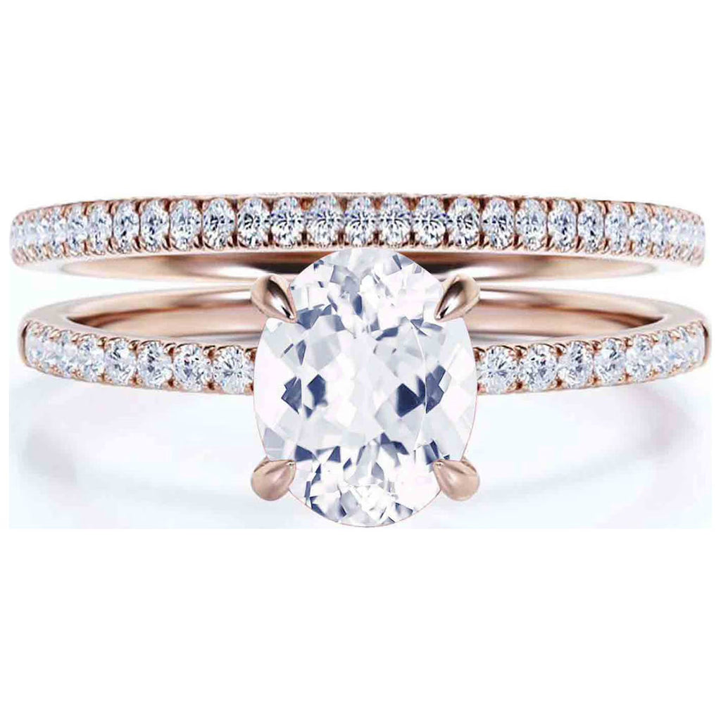 Minimalist 2.00 Carat Oval Diamond Moissanite Engagement Ring in 925 Sterling Silver With 18k Rose Gold Plating W8746