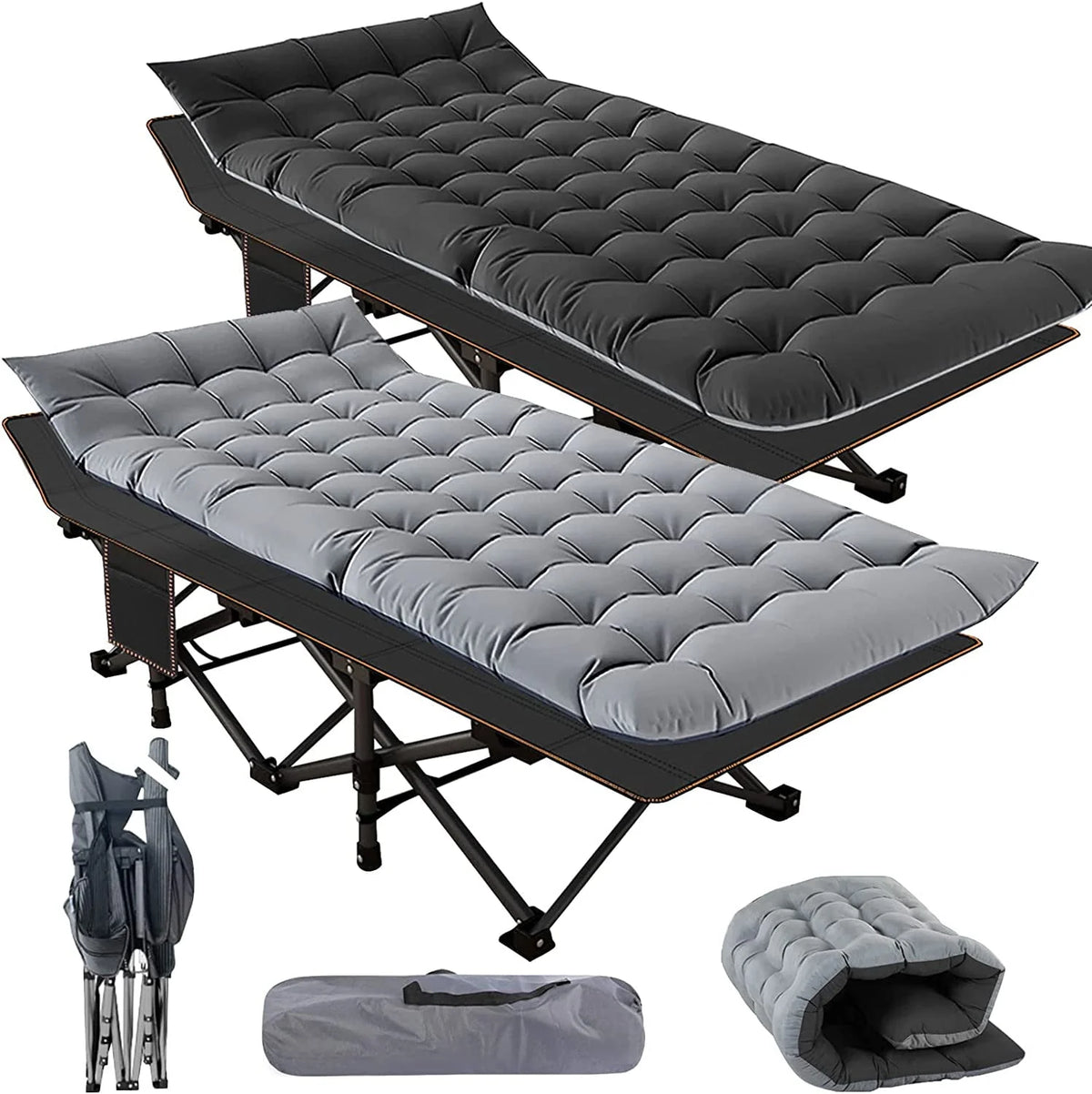 2 Pack Folding Camping Cot with Mattress and Carry Bag V9055