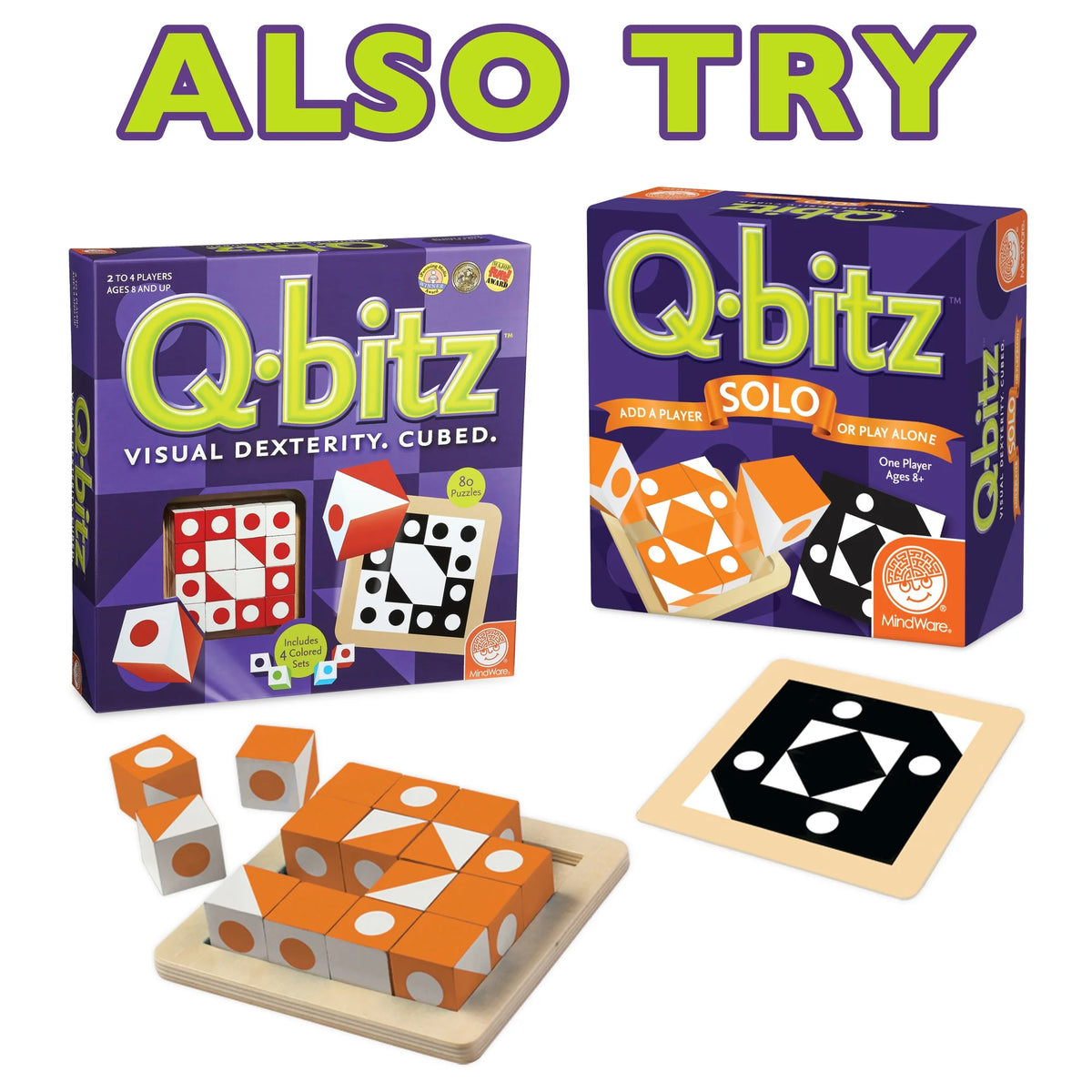 Q-bitz Jr. Game - 60 Pattern Cards, 4 Wooden Cube & Tray Sets N4539