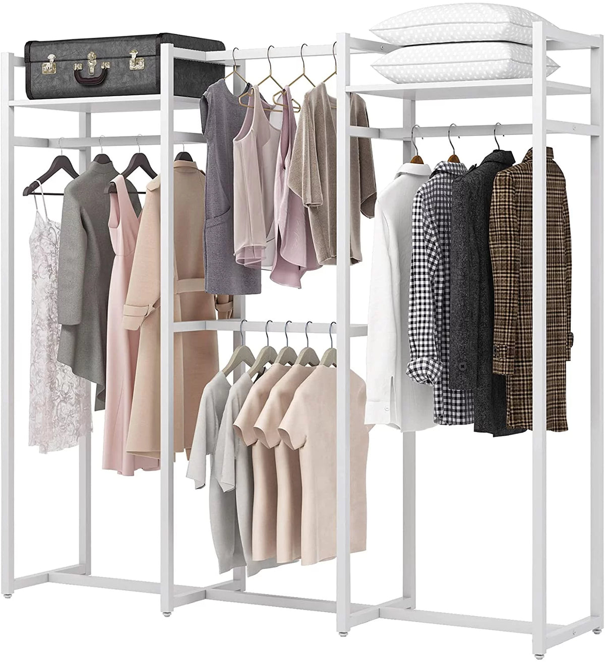 Heavy Duty Free Standing Clothes Rack with Shelves and Hanging Rod G354