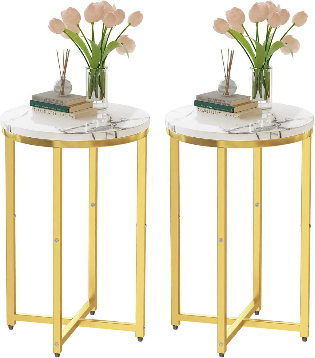 Round Side Table Metal Faux Marble 16'' D 25'' H Q7786