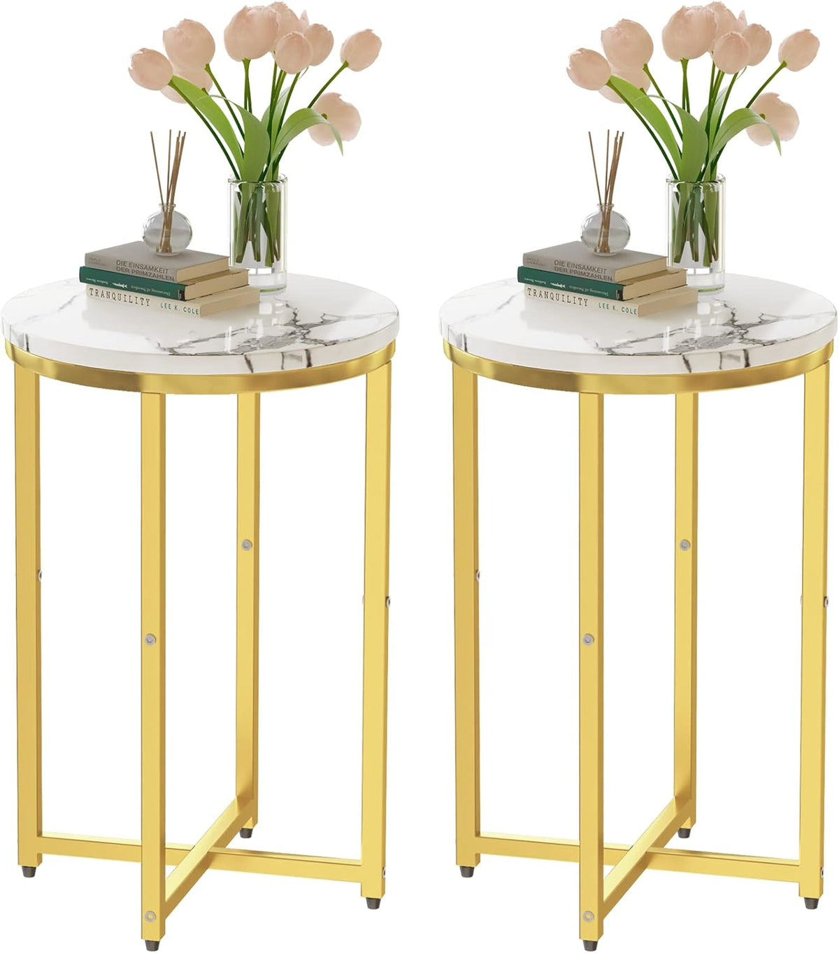 Round Side Table Metal Faux Marble 16'' D 25'' H Q7786