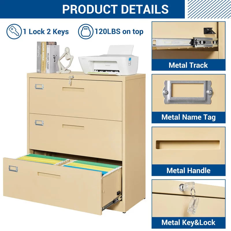 3 Drawer Lockable Metal File Cabinet X635075