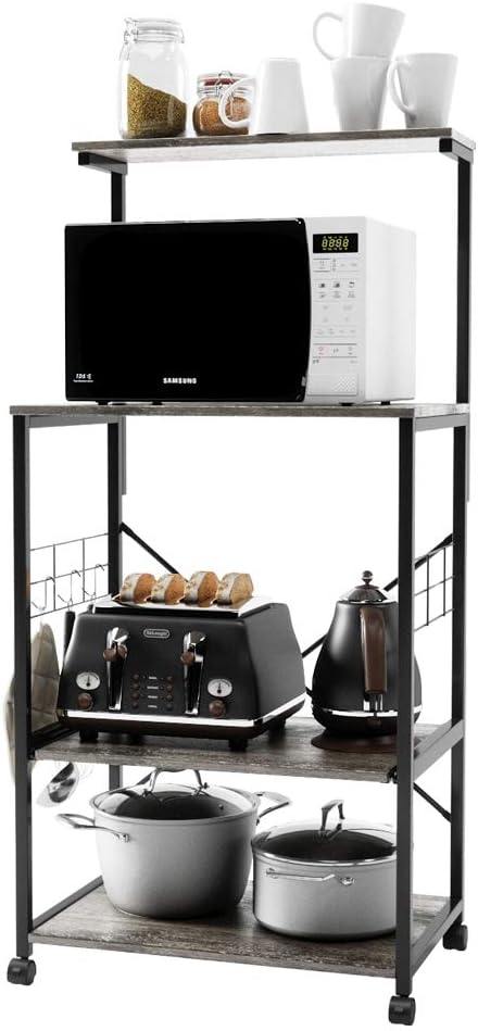 4 Tier Kitchen Utility Storage Shelf Cart on Wheels with Side Hooks (Gray) H78328