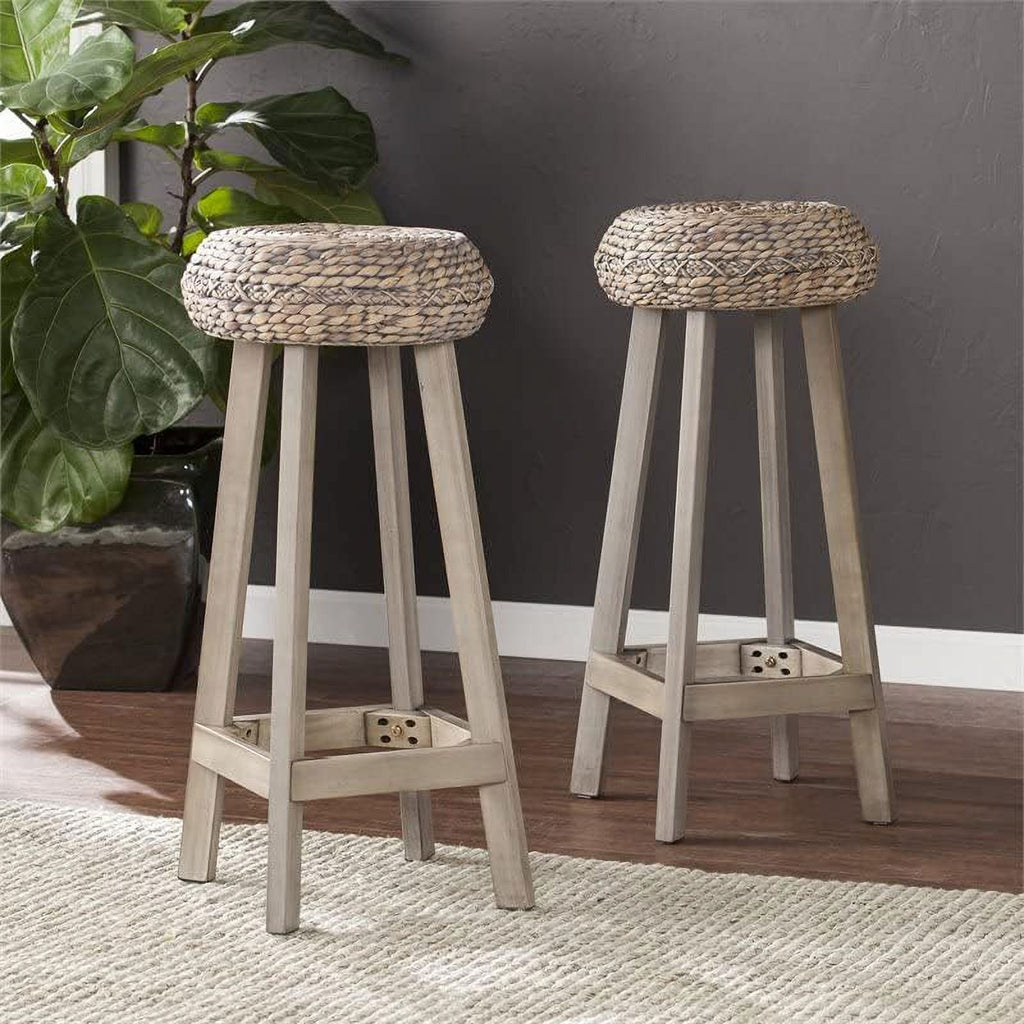 Gray Backless Hyacinth Stools (Set of 2) G73601