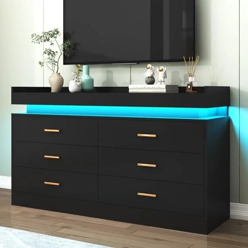 9 Drawer White Dresser with LED Light N550