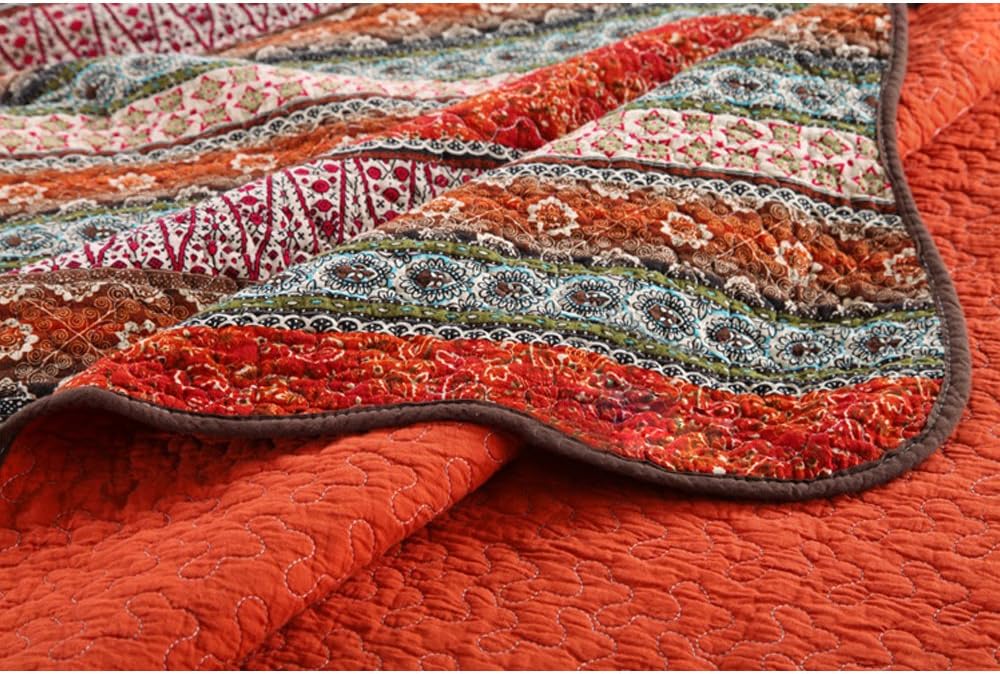 King Size Cotton Patchwork Bedspread Quilt Set I946839