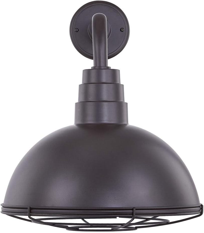 Bronze Gooseneck Barn Light with 14 Caged Dome Shade P74749