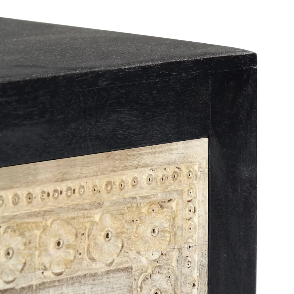 Hand Carved Gray Solid Mango Wood Bedside Cabinet P44893