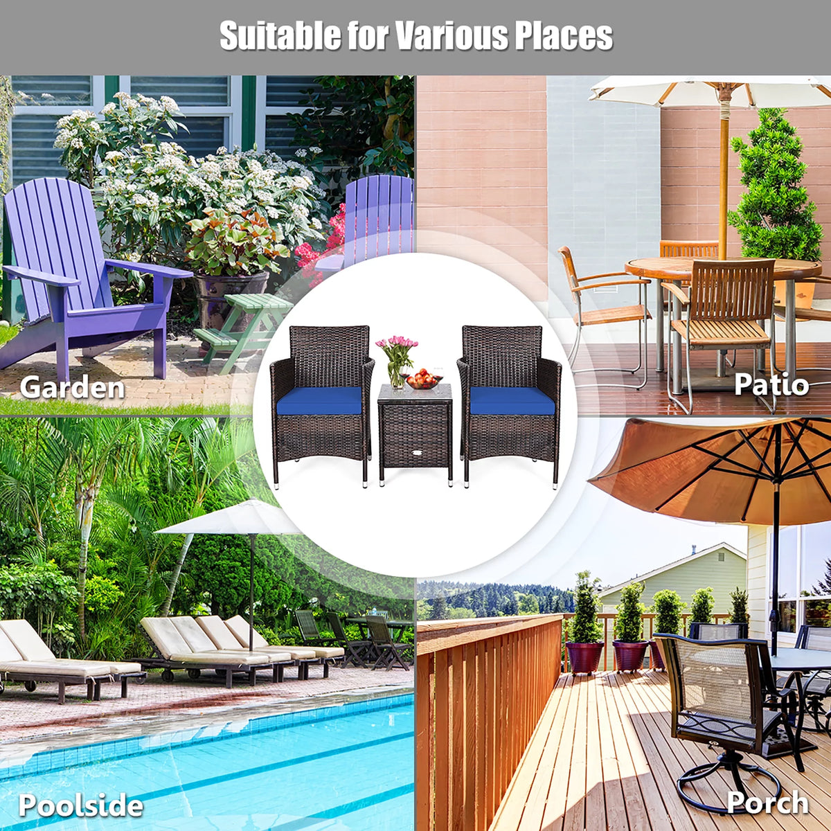 3 PCS Rattan Wicker Furniture Set G512056