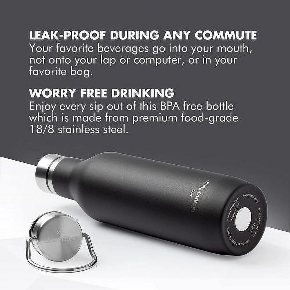 21oz Stainless Steel Insulated Water Bottle with 2 Lids N5447