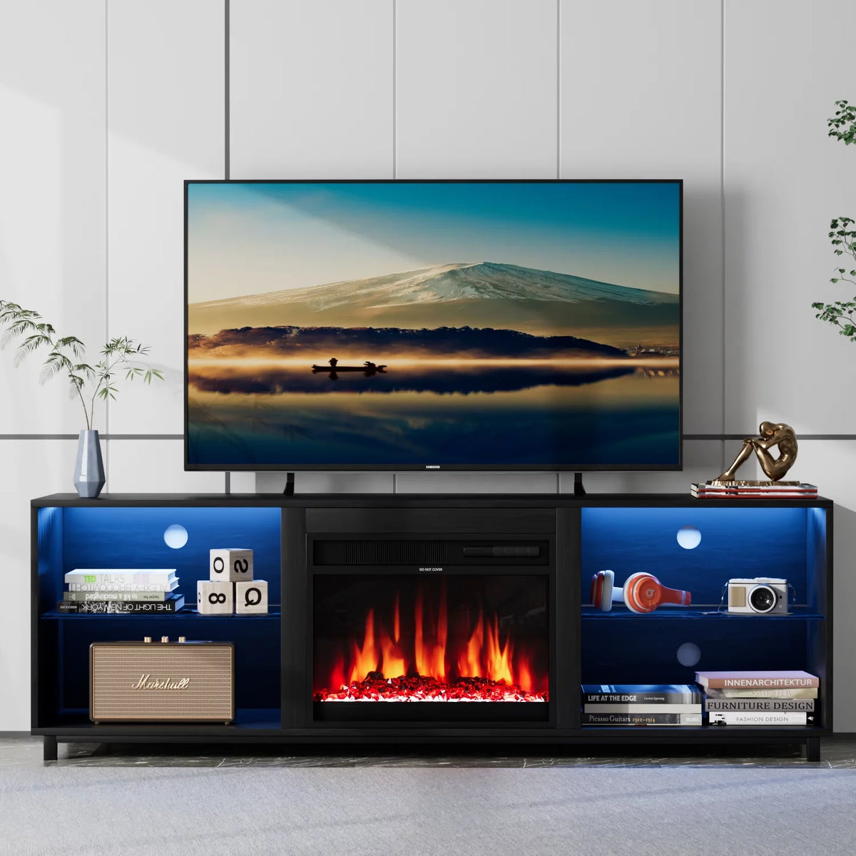 Black Fireplace TV Stand up to 80" with LED Light S3864