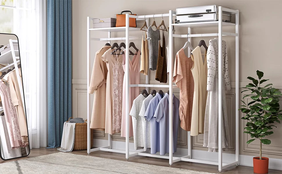 Heavy Duty Free Standing Clothes Rack with Shelves and Hanging Rod G354