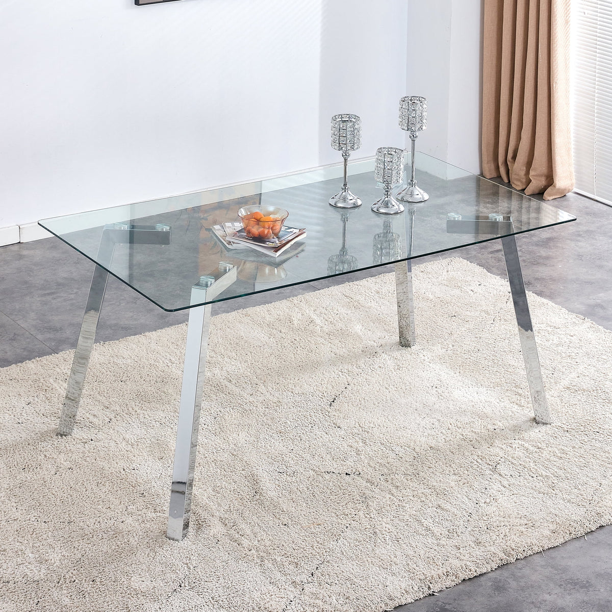 Rectangle Glass Dining Table with Metal Base O1424