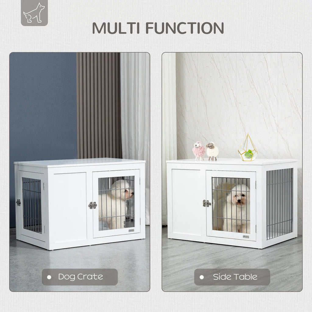 White Dog Crate Furniture End Table with Double Doors Z7177