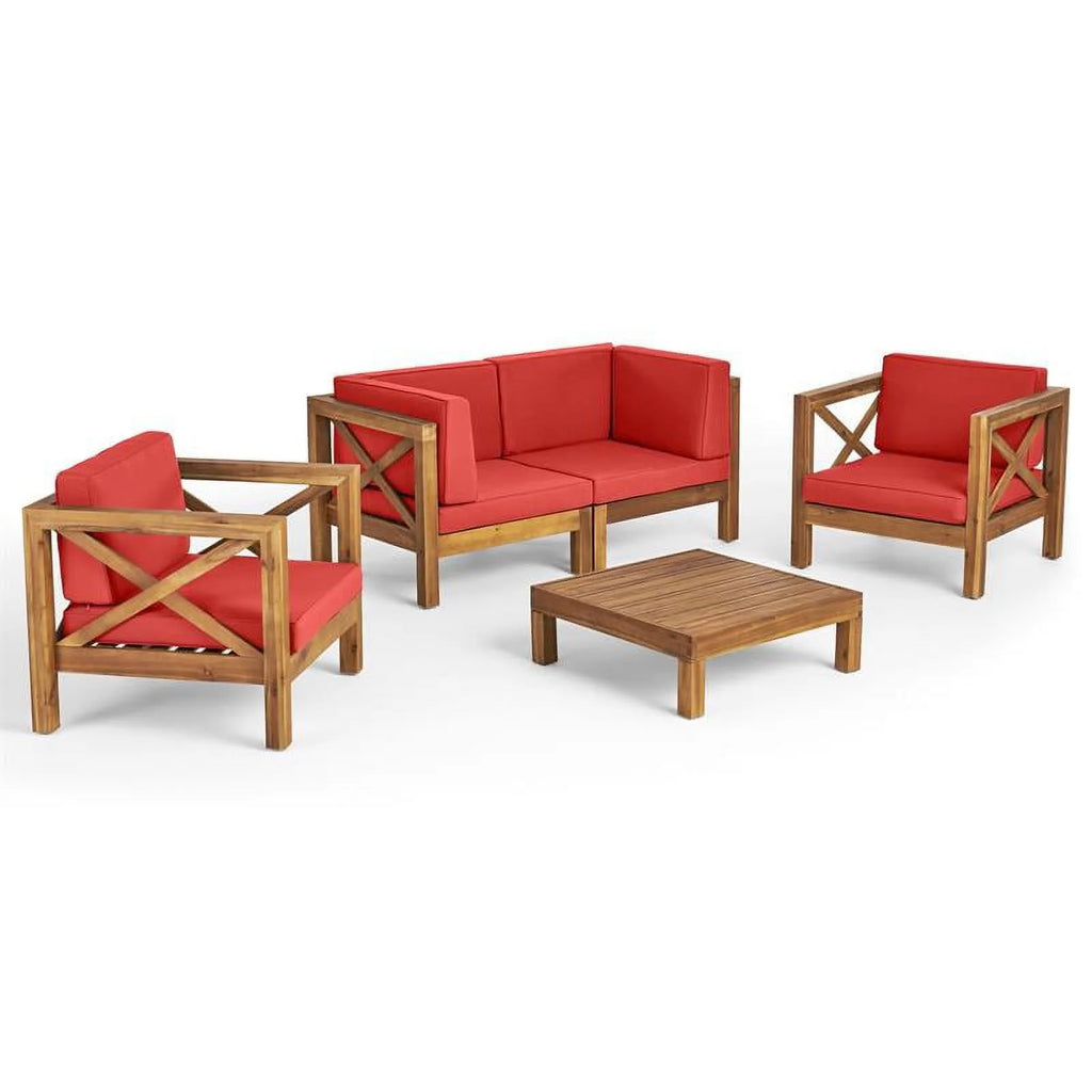 Teak & Red 4 Seater Outdoor Loveseat Chat Set P91100