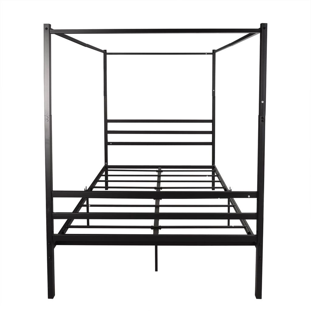 Black Queen Size Metal Platform Bed with Headboard C644469