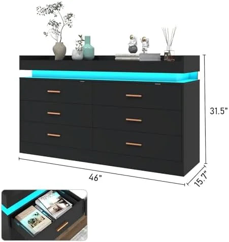 9 Drawer White Dresser with LED Light N550
