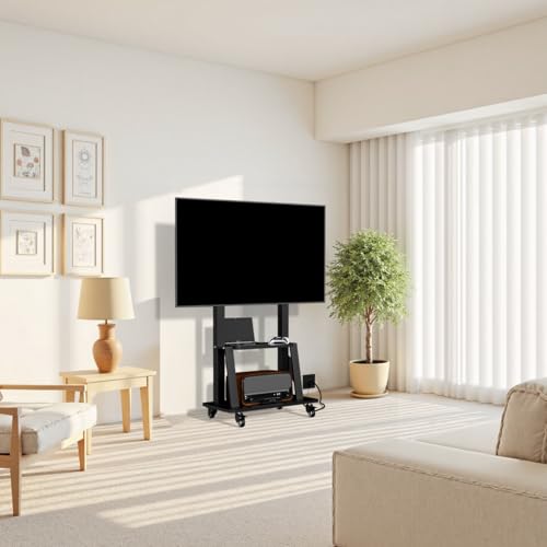 Black Rolling TV Stand with Power Outlet, Height Adjustable for 32-75 inch TV Z35246
