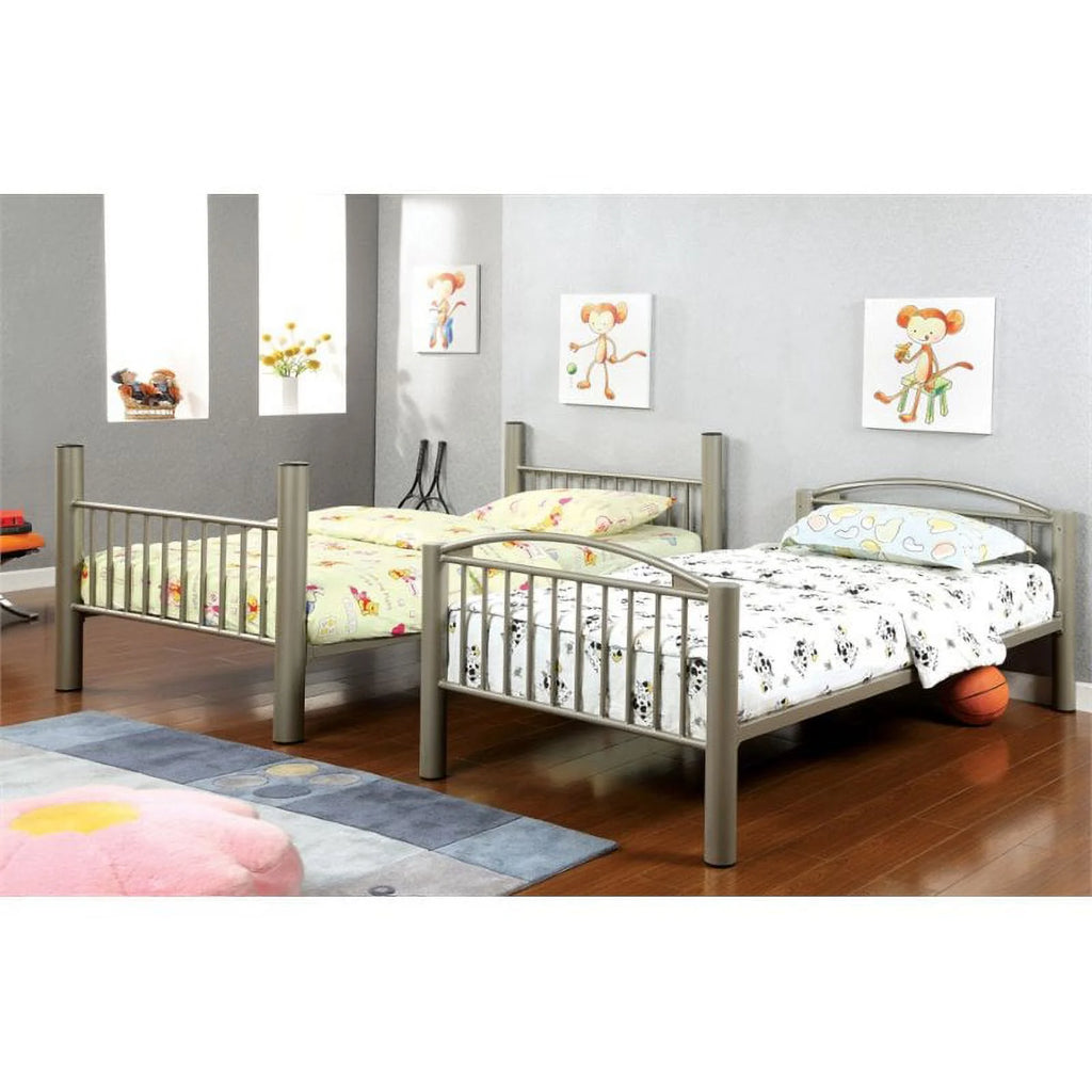 Twin over Twin Metal Bunk Bed in Gold I432146