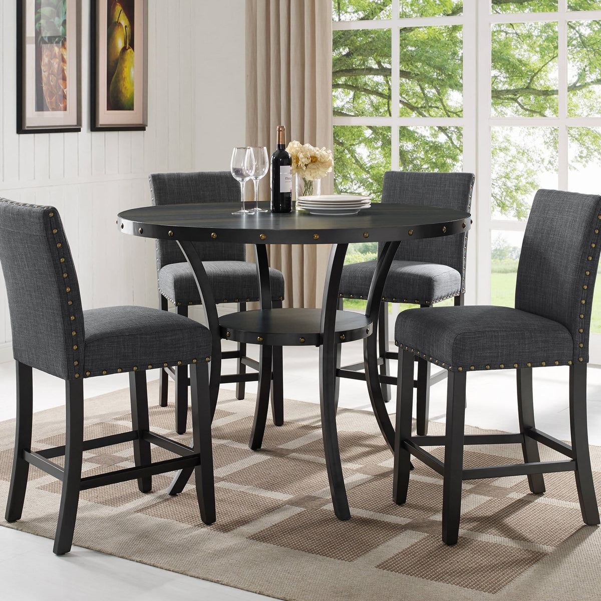 Gray Fabric Solid Rubberwood Counter Height Stool Set of 2 H755496