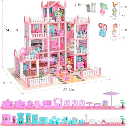 4-Story 11 Rooms Dollhouse with 4 Dolls and Furniture Set Z1606