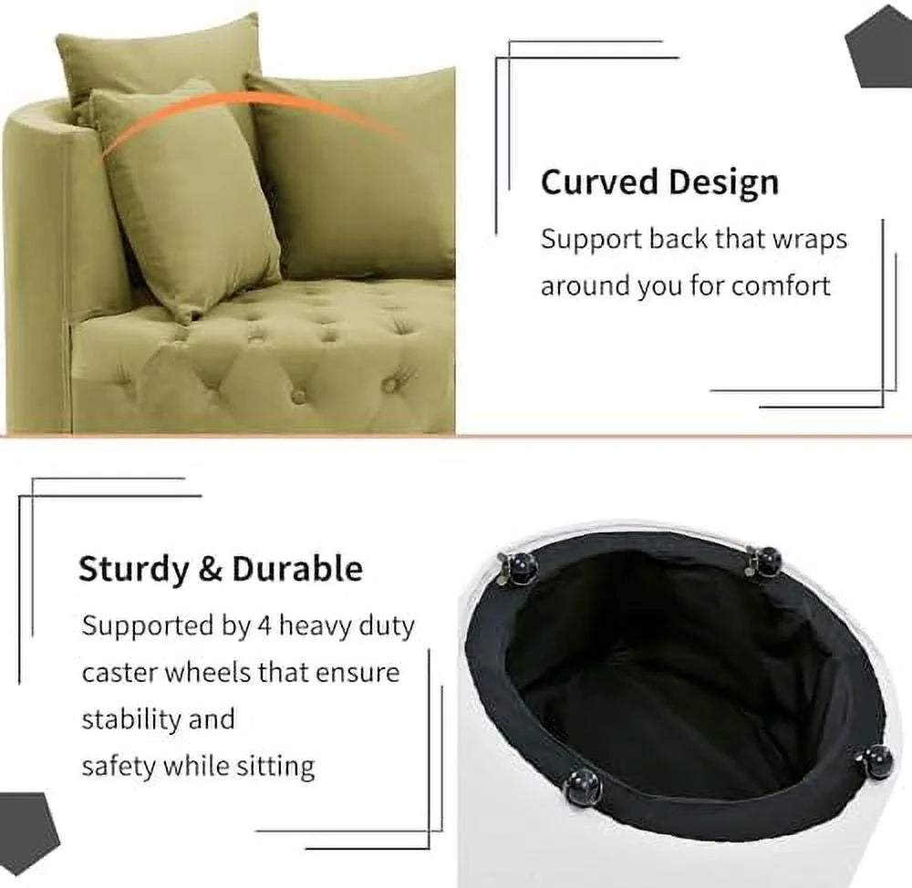 Pink Velvet Swivel Barrel Chair with 3 Pillows and Wheels N57343