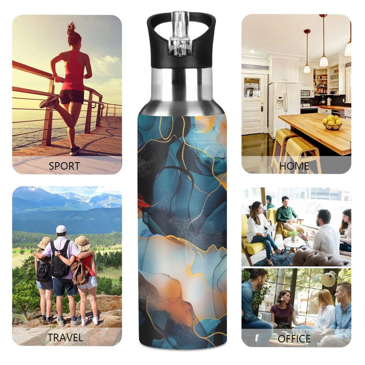20 oz Stainless Steel Insulated Water Bottle with Straw Lid F4655