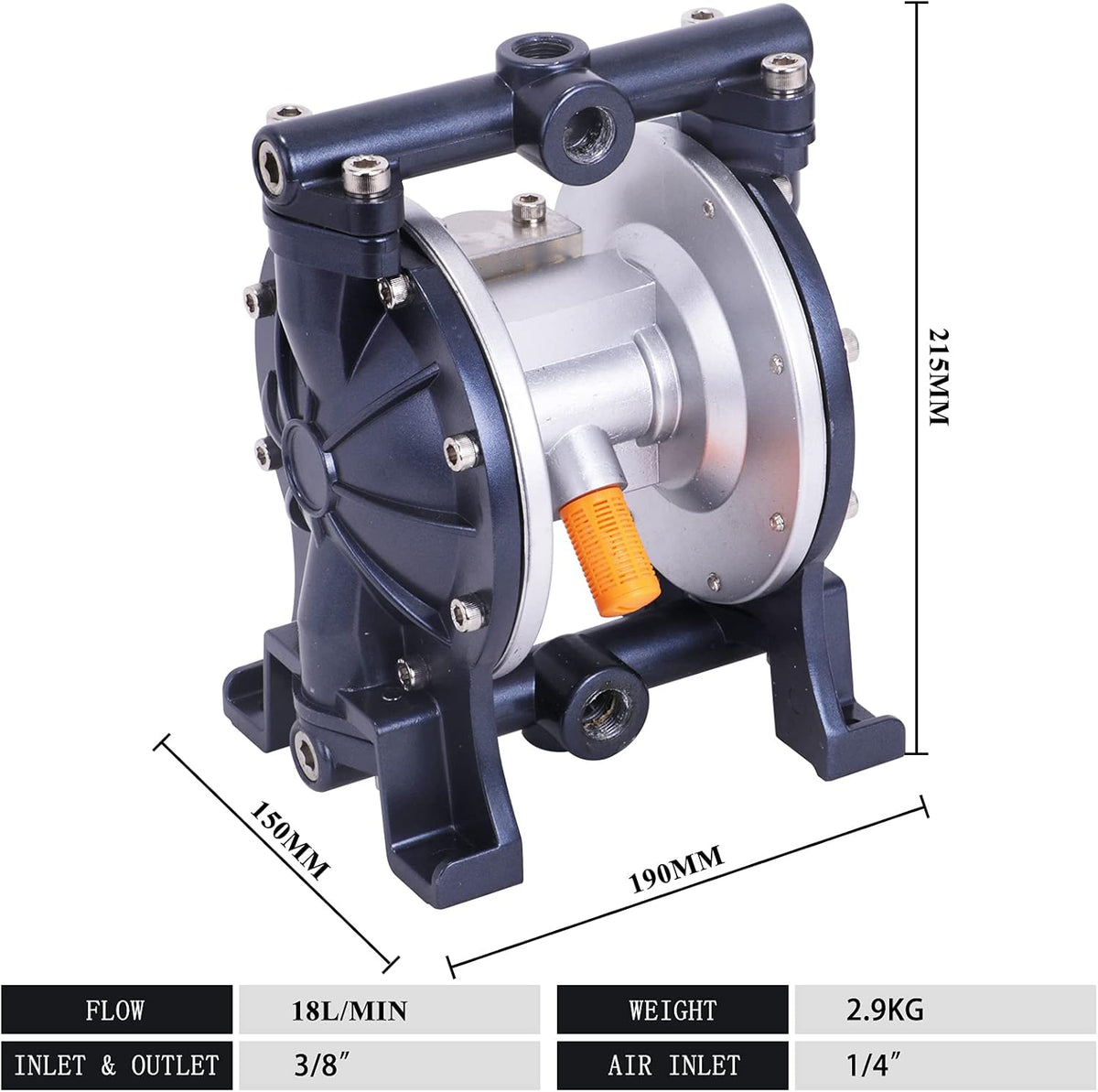 Air-Operated Double Diaphragm Pump 3/8" Inlet & Outlet 1/4" Air Inlet (18L/min) O13659