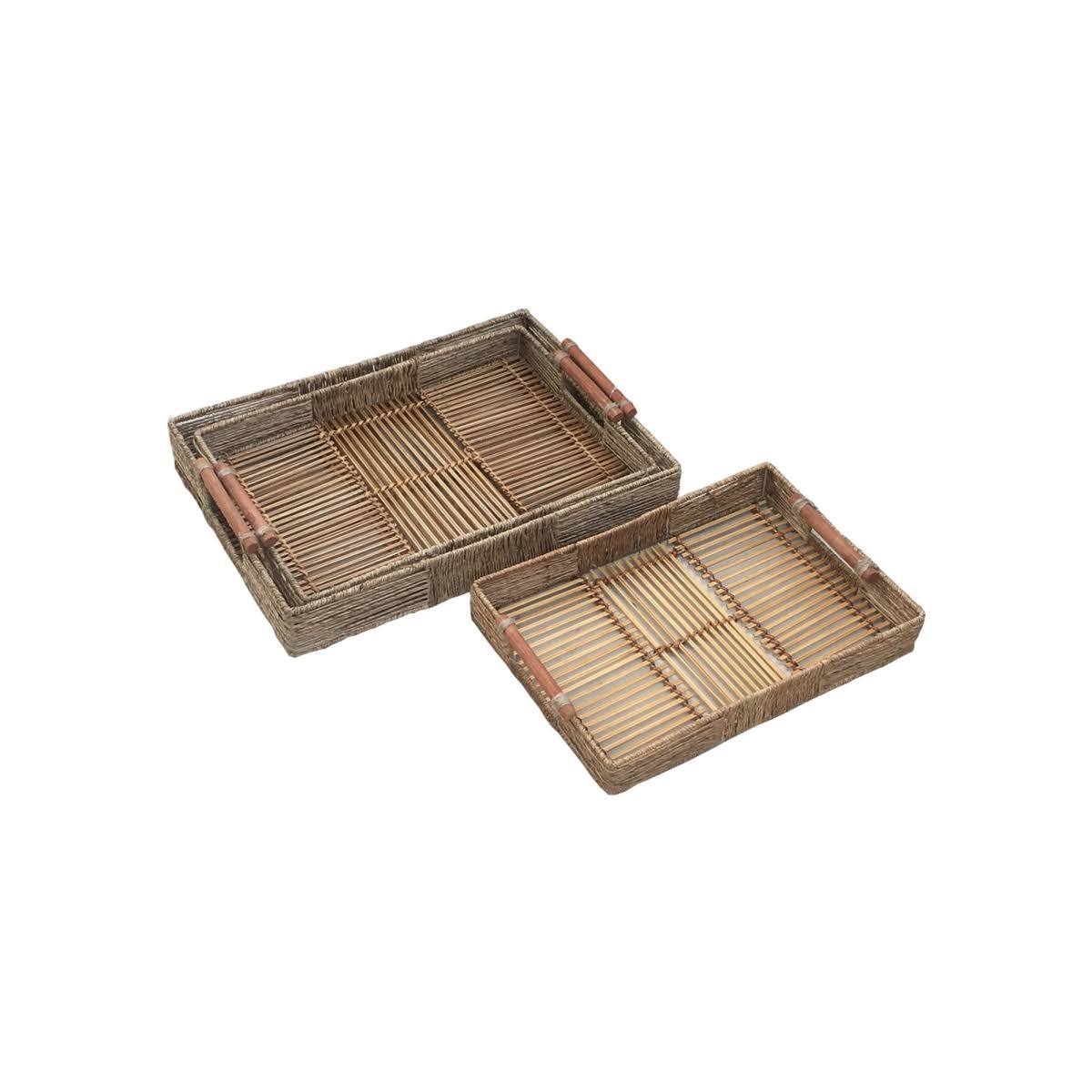 Natural Fiber Rattan Tray Brown - Set of 3 V315220