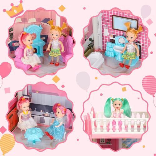 4-Story 11 Rooms Dollhouse with 4 Dolls and Furniture Set Z1606